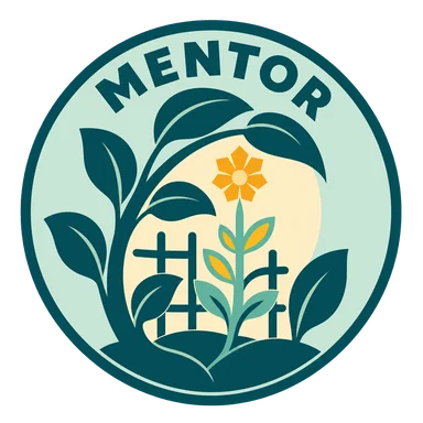 Mentor roundel with a flowering plant supported by a trellis beneath large leaves, locked